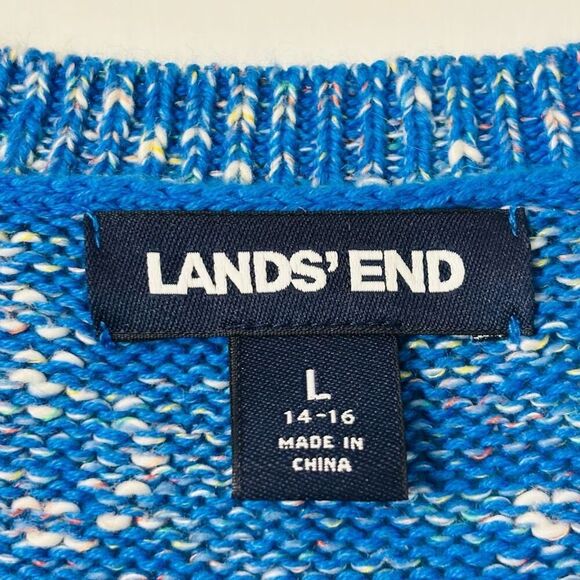 Lands End blue warm long tunic sweater notch neck cotton blend with stretch L - Picture 8 of 11